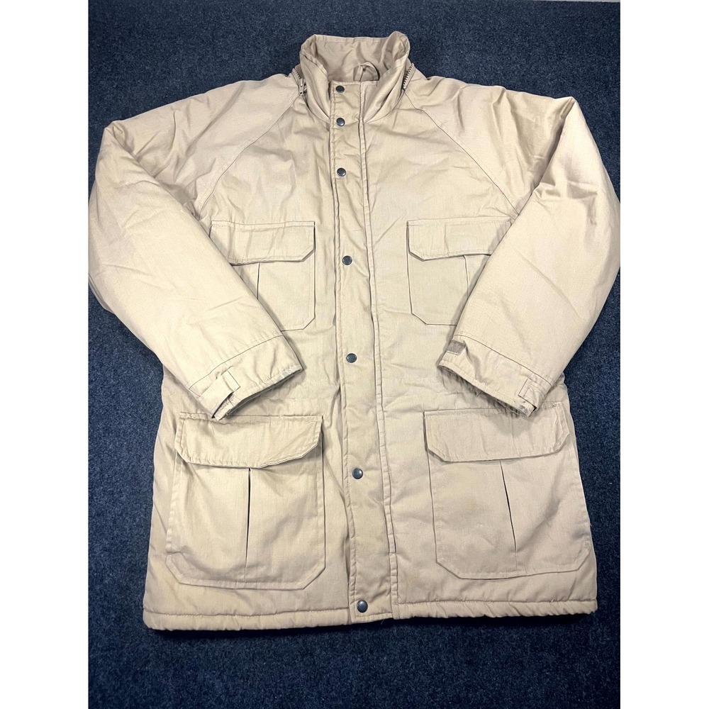 Vintage Windbreaker Parka Jacket Mens Medium Tan Plaid Lined Waterproof Hunting